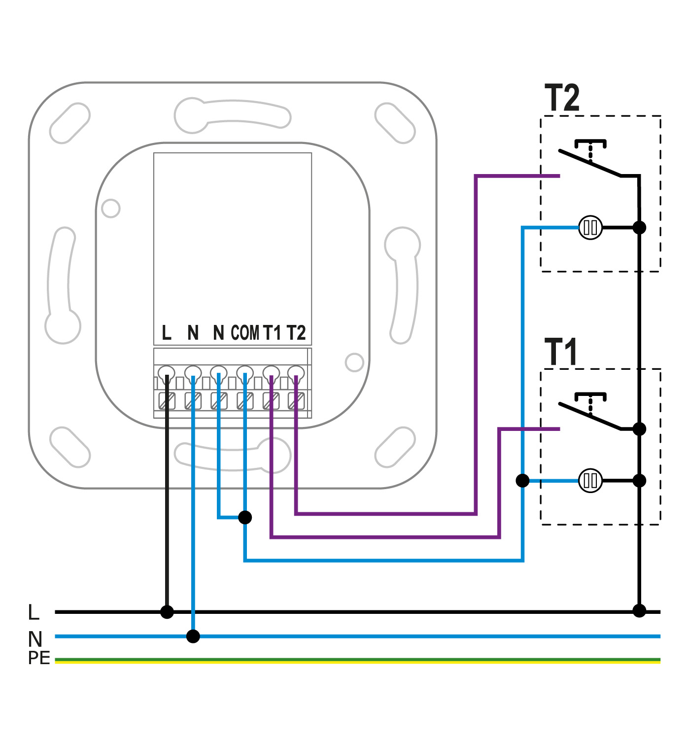 Connection diagram push buttons